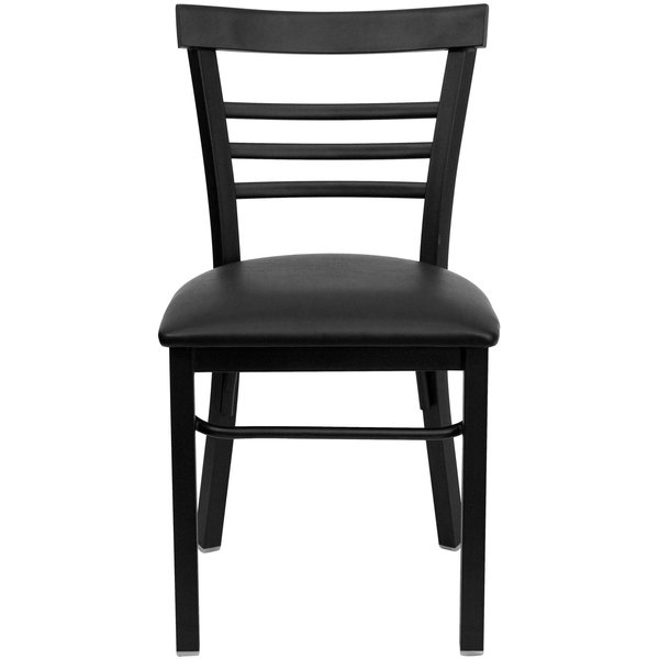 Black Three-Slat Ladder Back Metal Chair, Black Vinyl Seat, PK2