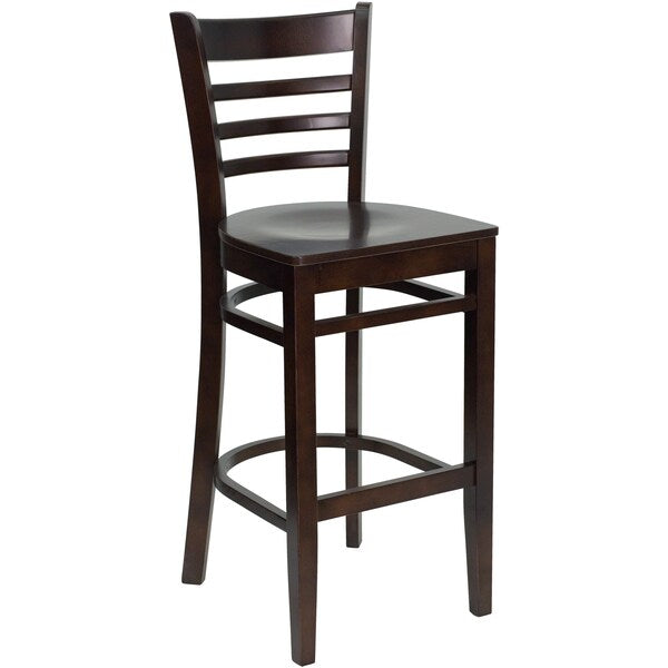 HERCULES Series Ladder Back Walnut Wood Restaurant Barstool, PK2