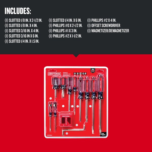 Screwdriver Set, Phillips, Slotted, 12 pcs.