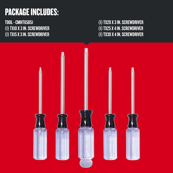 Screwdriver Set, Torx Tip, 5 pcs.