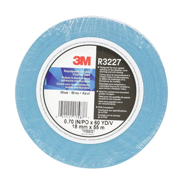 Repulpb Dble Coatd Tape, 12mmx55, Blu, PK72