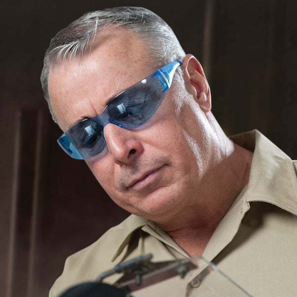 Safety Glasses, Wraparound Light Blue Polycarbonate Lens, Uncoated