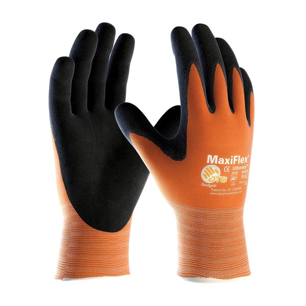 Foam Nitrile Hi-Vis Coated Gloves, Palm Coverage, Black/Orange, L, 12PK