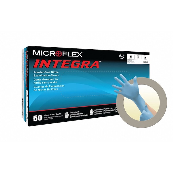 Microflex Exam Gloves, Nitrile, Powder-Free, Medium (Size 8), Blue, 50 Pack