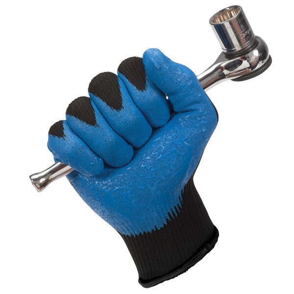 Foam Nitrile Coated Gloves, Palm Coverage, Black/Blue, L, 12PK