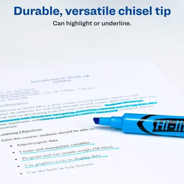 Desk-Style Highlighter, Chisel Tip, Fluorescent Blue, Smear Safe, Nontoxic
