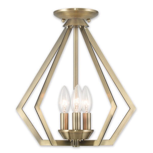 Prism 3 Light Antique Brass Convertible Mini Chandelier/Ceiling Mount