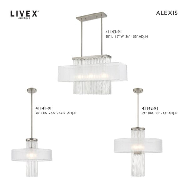 Alexis 3 Light Brushed Nickel Linear Chandelier