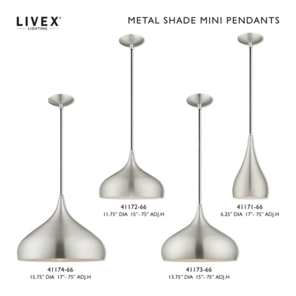 Metal Shade Mini Pendants 1 Light Brushed Aluminum Mini Pendant