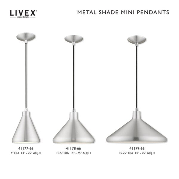 Metal Shade Mini Pendants 1 Light Brushed Aluminum Mini Pendant