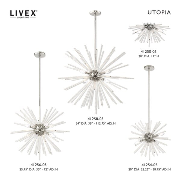 Utopia 6 Light Polished Chrome Pendant Chandelier