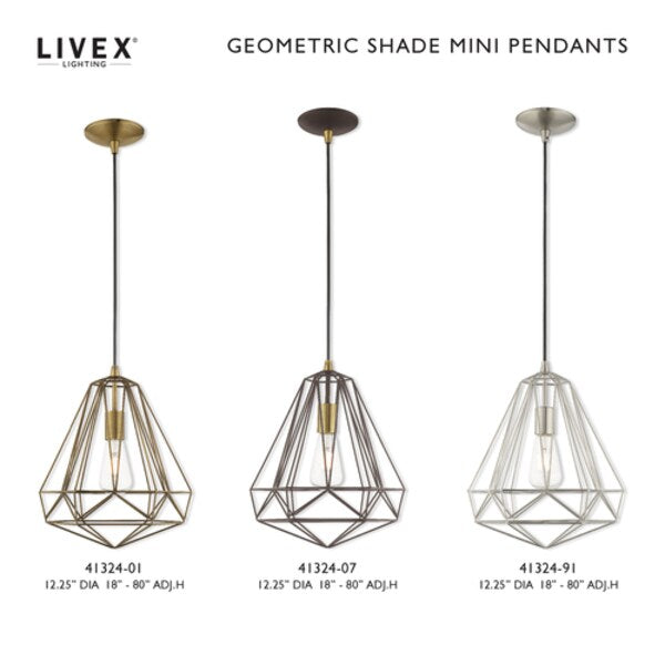 Geometric Shade Mini Pendants 1 Light Brushed Nickel Mini Pendant