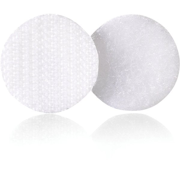 Reclosable Fastener, Disc, Rubber Adhesive, 5/8 in, White, 15 PK