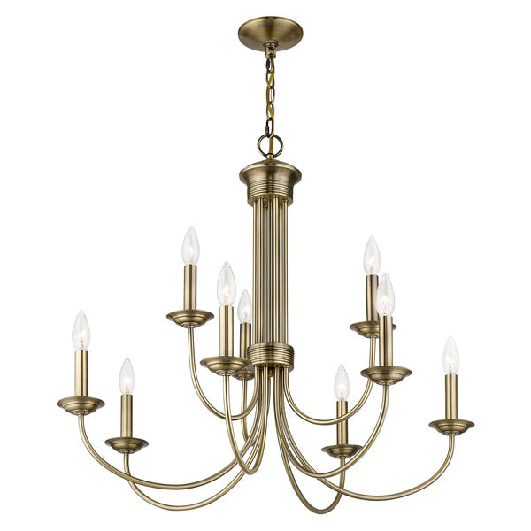 Estate 9 Light Antique Brass Chandelier