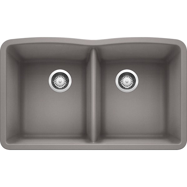 Diamond Silgranit 50/50 Double Bowl Undermount Kitchen Sink - Metallic Gray