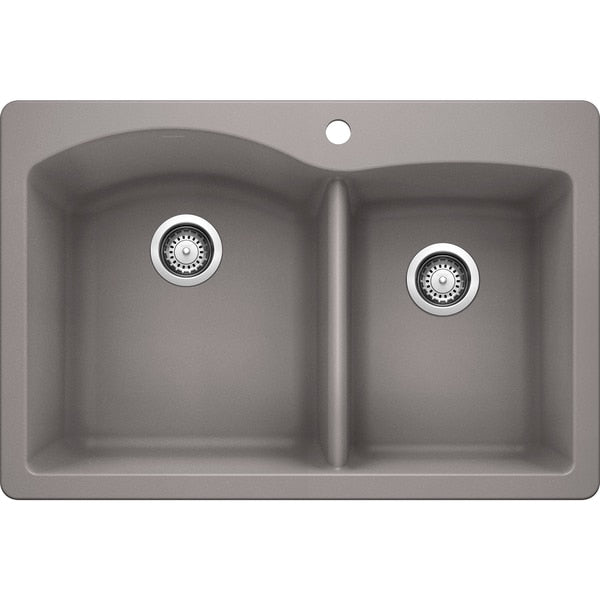 Diamond Silgranit 60/40 Double Bowl Dual Mount Kitchen Sink - Metallic Gray