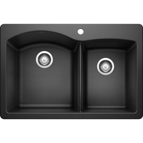 Diamond Silgranit 60/40 Double Bowl Dual Mount Kitchen Sink - Anthracite