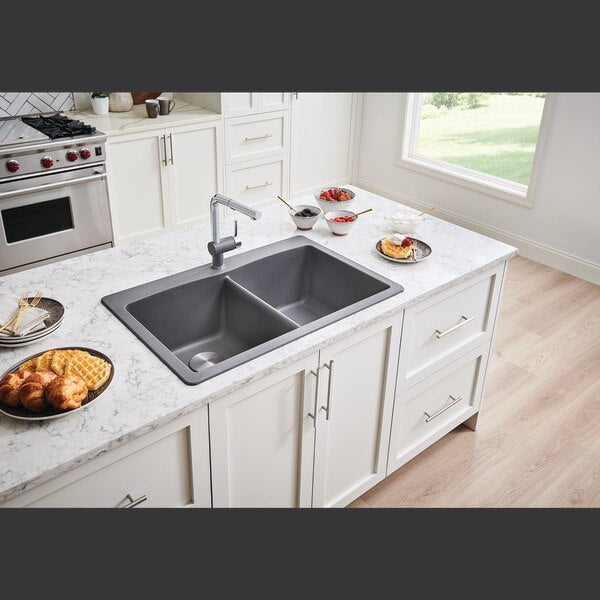 Diamond Silgranit 50/50 Double Bowl Dual Mount Kitchen Sink - Metallic Gray
