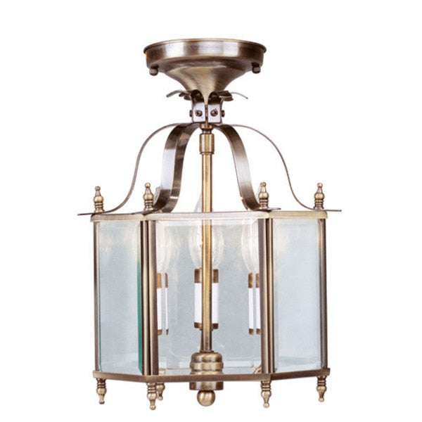 Livingston 3 Light Antique Brass Convertible Pendant/Ceiling Mount
