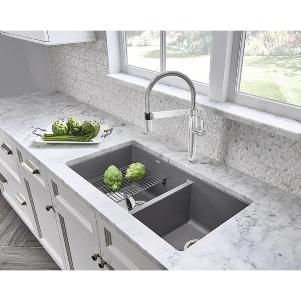 Precis Silgranit 60/40 Double Bowl Undermount Kitchen Sink - Metallic Gray