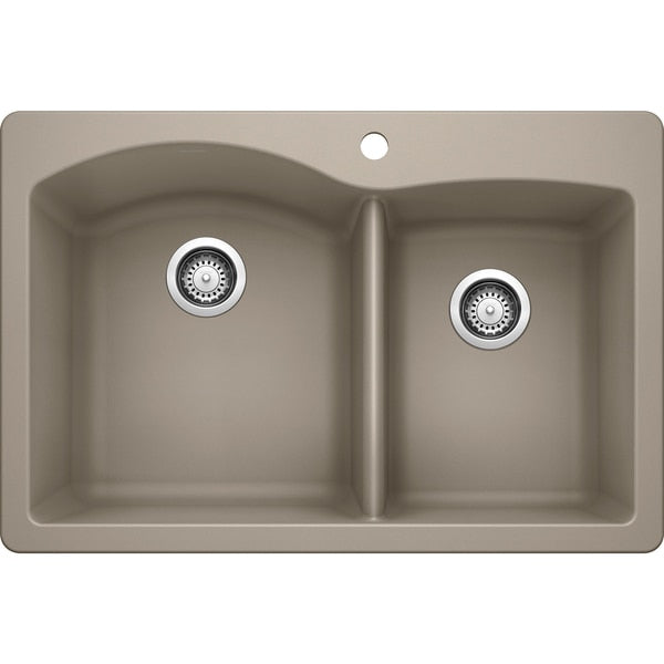 Diamond Silgranit 60/40 Double Bowl Dual Mount Kitchen Sink - Truffle