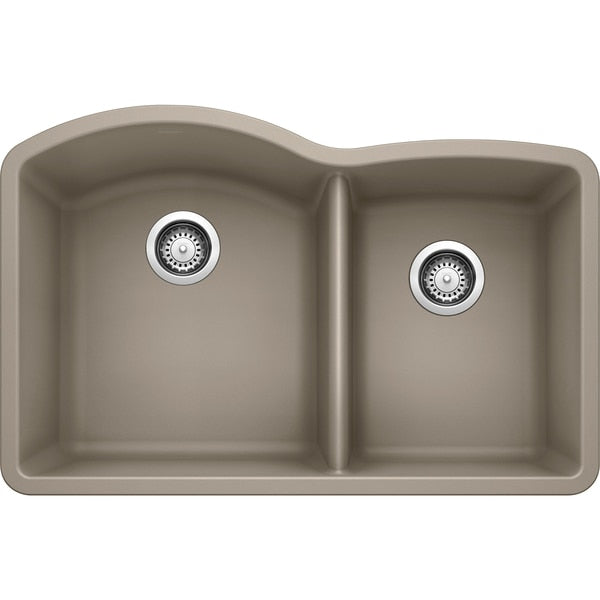 Diamond Silgranit 60/40 Double Bowl Undermount Kitchen Sink - Truffle