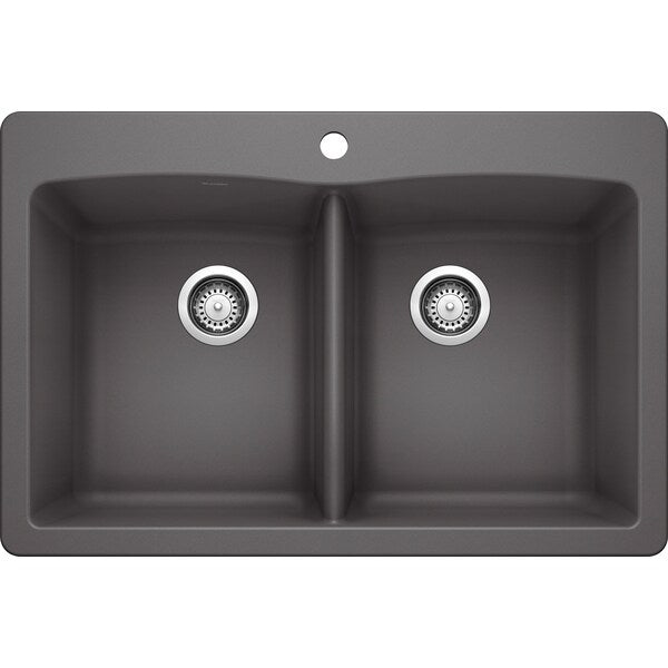Diamond Silgranit 50/50 Double Bowl Dual Mount Kitchen Sink - Cinder