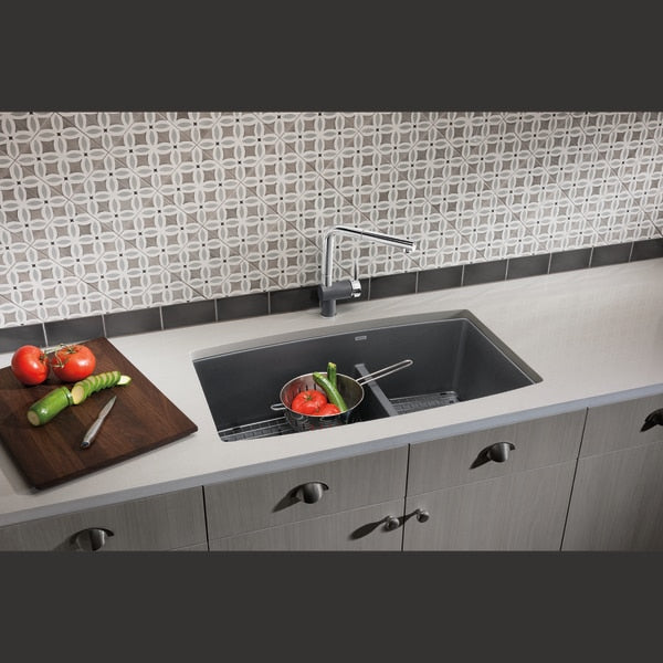 Performa Silgranit 60/40 Double Bowl Undermount Kitchen Sink with Low Divide - Cinder