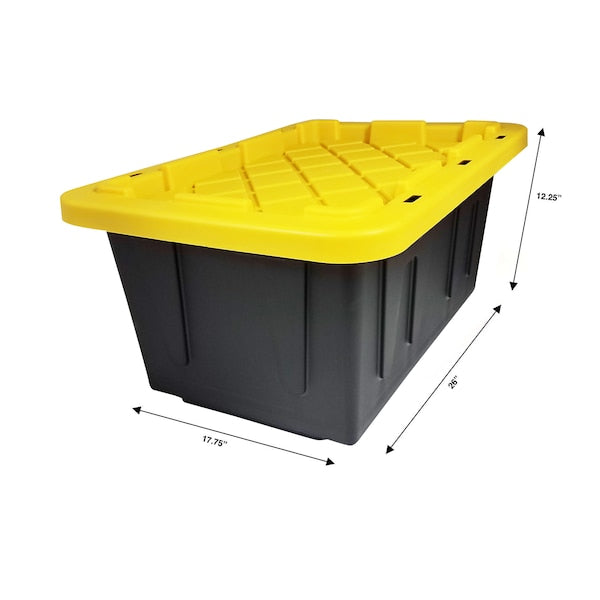 Storage Tote, Black/Yellow, Polypropylene, 26 in L, 17 3/4 in W, 12 1/4 in H