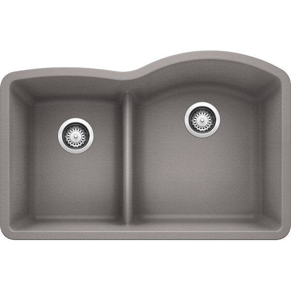 Diamond Silgranit 40/60 Double Bowl Undermount Kitchen Sink with Low Divide - Metallic Gray