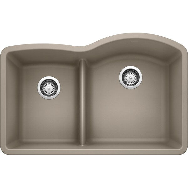 Diamond Silgranit 40/60 Double Bowl Undermount Kitchen Sink with Low Divide - Truffle