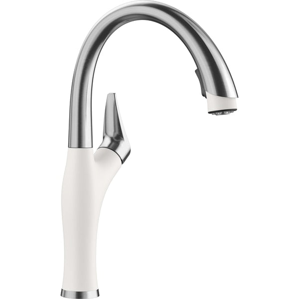 Artona Pull Down Dual Spray Kitchen Faucet 1.5 GPM - PVD Steel/White