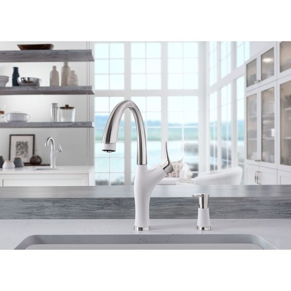 Artona Pull Down Dual Spray Kitchen Faucet 1.5 GPM - PVD Steel/White