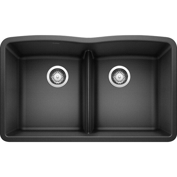 Diamond Silgranit 50/50 Double Bowl Undermount Kitchen Sink with Low Divide - Anthracite