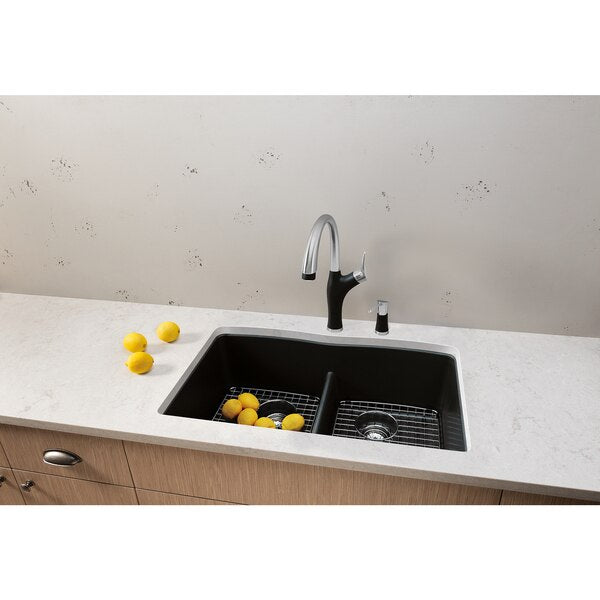 Diamond Silgranit 50/50 Double Bowl Undermount Kitchen Sink with Low Divide - Anthracite