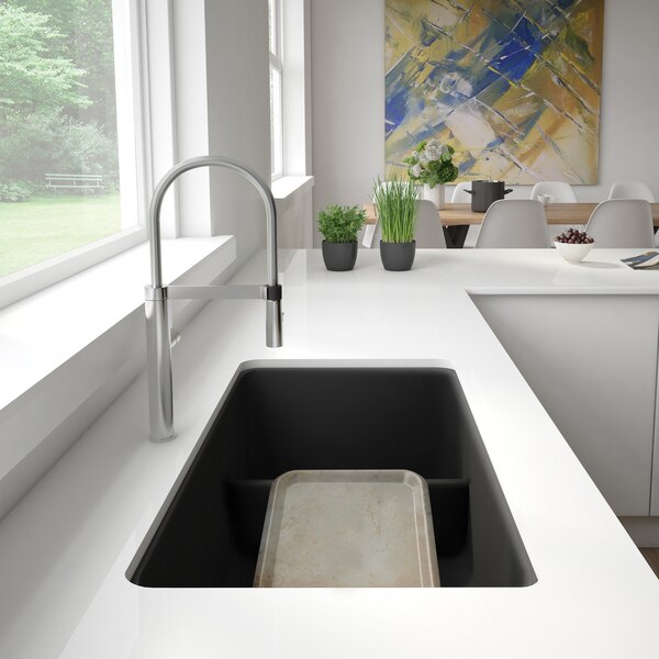 Precis Silgranit Reversible 60/40 Double Bowl Undermount Kitchen Sink with Low Divide - Anthracite
