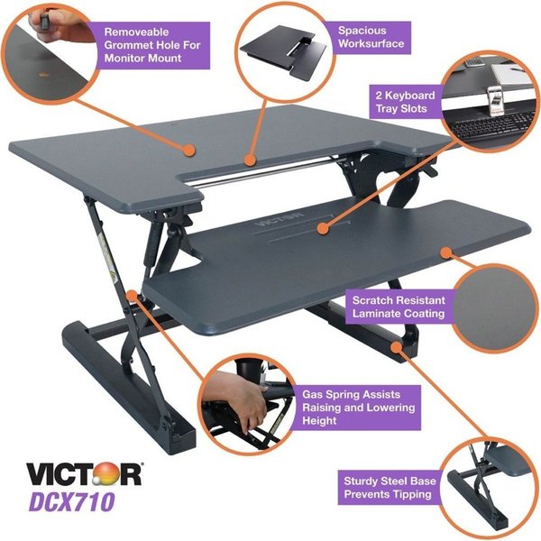 Height Adjustable Standing Desk with Keyboard Tray, 23 in D, 36 in W, Charcoal Gray, Black