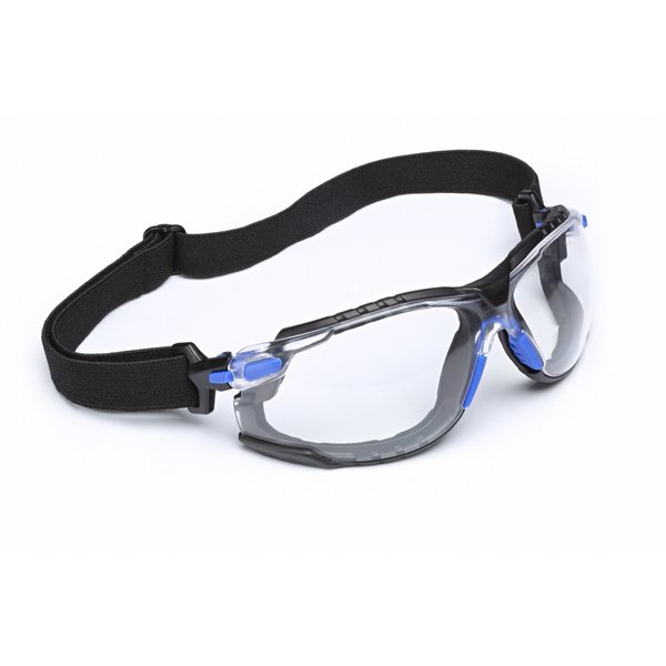 Safety Glasses Kit, 2 Pairs, Elastic Strap, Foam Gasket, Solus 1000, Anti-Fog, Black/Blue, Clear