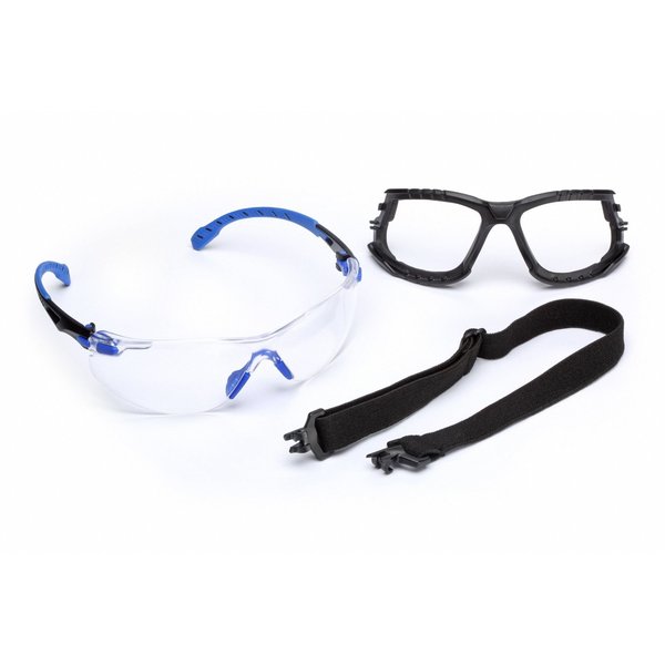 Safety Glasses Kit, 2 Pairs, Elastic Strap, Foam Gasket, Solus 1000, Anti-Fog, Black/Blue, Clear