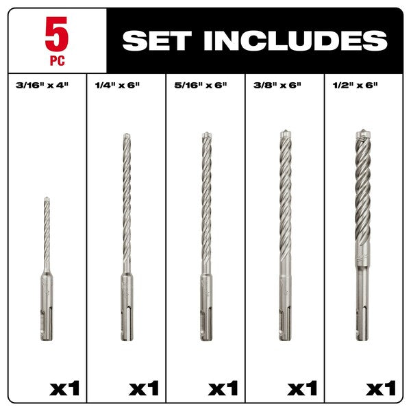 5 pc. 4-Cutter MX4 SDS-Plus Rotary Hammer Drill Bit Set