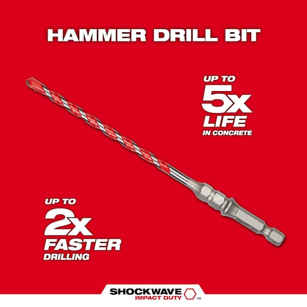 3/16 in. x 6 in. SHOCKWAVE Carbide Hammer Drill Bit for Concrete Screws
