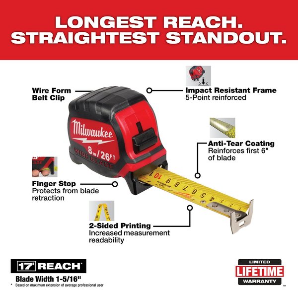 8m/26' Wide Blade Tape Measure