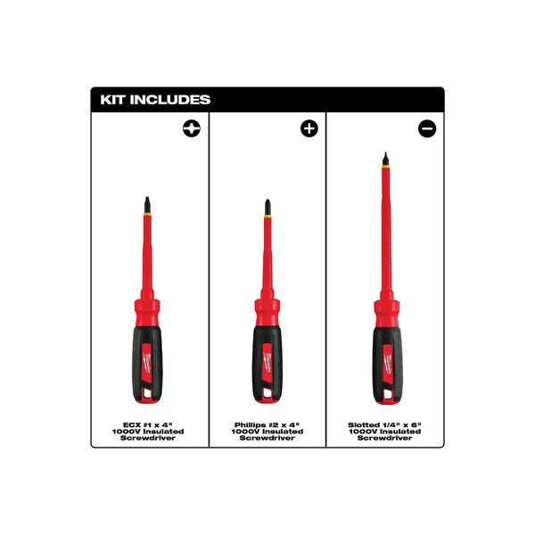 3 PC 1000V Insulated Screwdriver Set