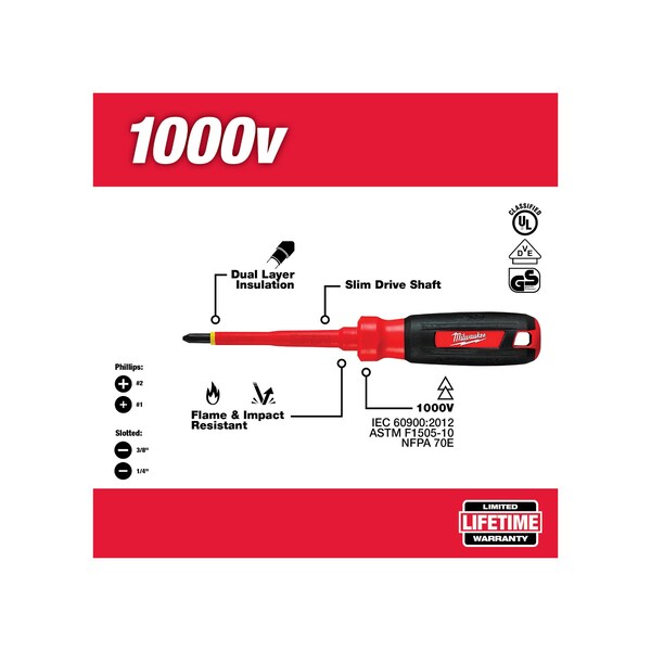 4 PC 1000V Insulated Screwdriver Set w/ Roll Pouch