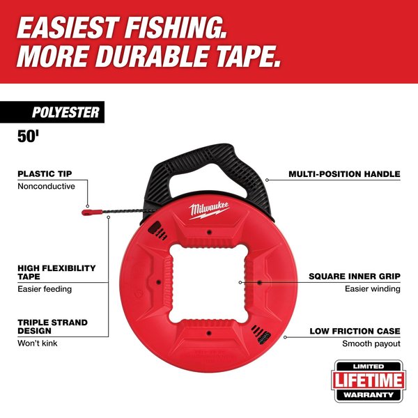 50â Polyester Fish Tape w/Nonconductive Tip