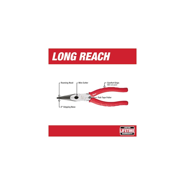 8 in Long Nose Plier, Side Cutter Comfort Grip Handle