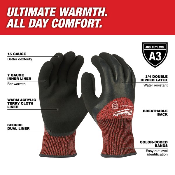Level 3 Cut Resistant Latex Dipped Insulated Winter Gloves - 2X-Large (12 pair)