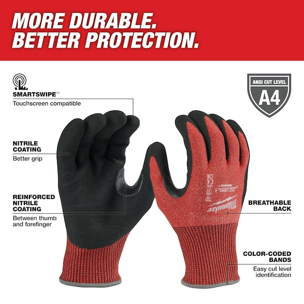 Level 4 Cut Resistant Nitrile Dipped Gloves - Medium (12 pair)