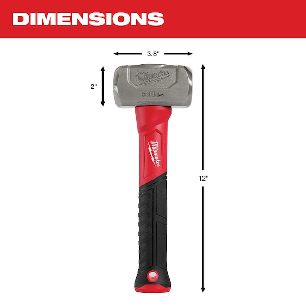 3 lb Drilling Hammer, 11 in L Fiberglass Handle, Forged Steel Head