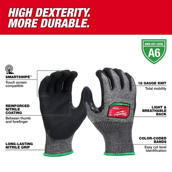 Level 6 Cut Resistant High-Dexterity Nitrile Dipped Gloves - Large (12 pair)